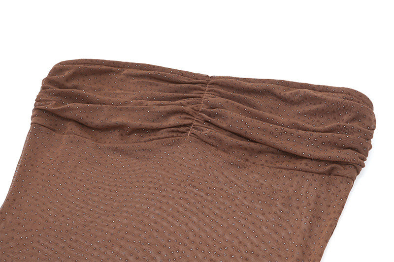 Mesh - Paneled Bandeau Ruffle Dress