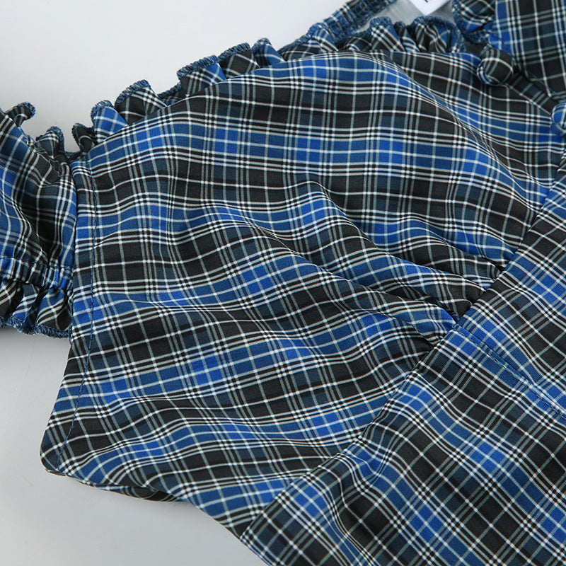 Vintage Plaid Puff - Sleeve Peplum Top