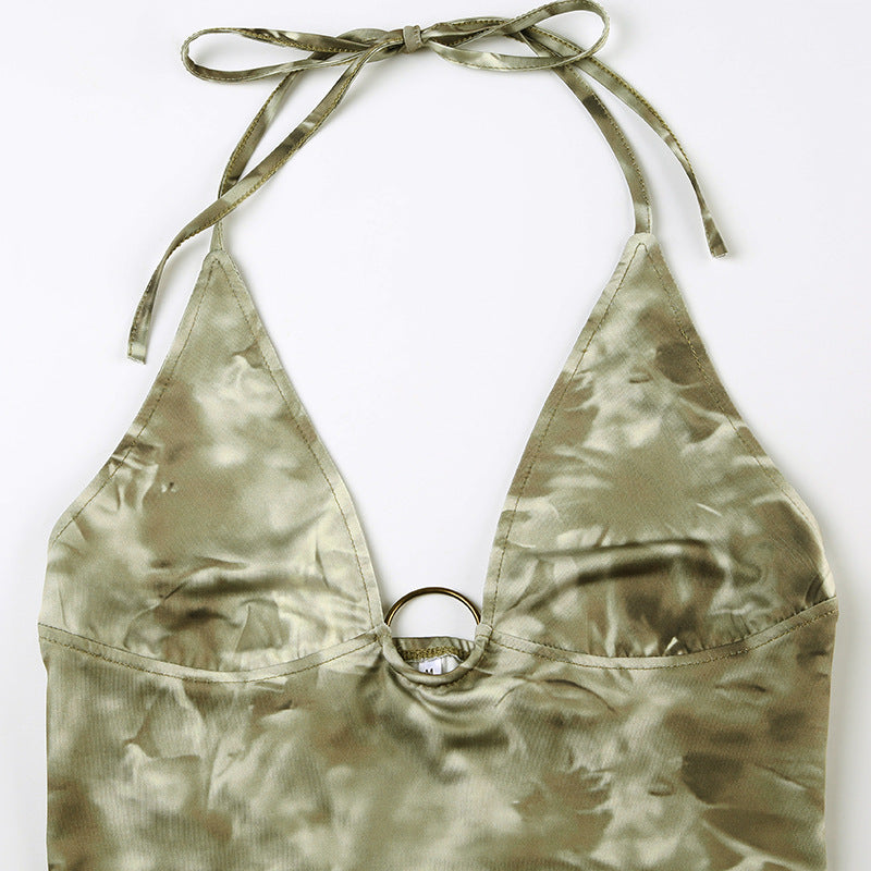 Spice Girl Tie - Dye Halter Deep - V Crop Top