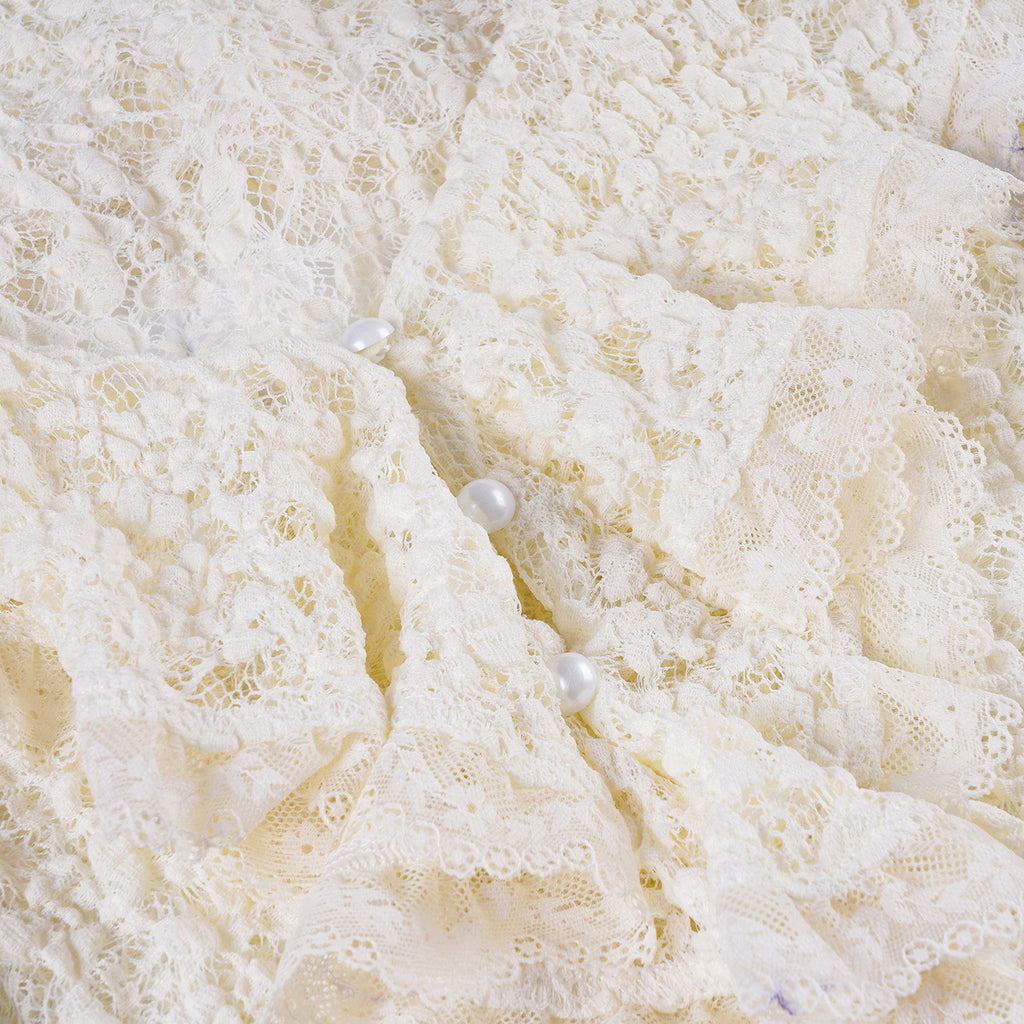 Lace Ruffled V - Neck Crop Cardigan