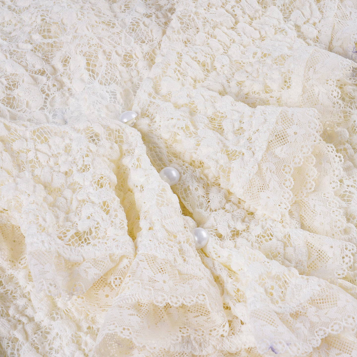 Lace Ruffled V - Neck Crop Cardigan