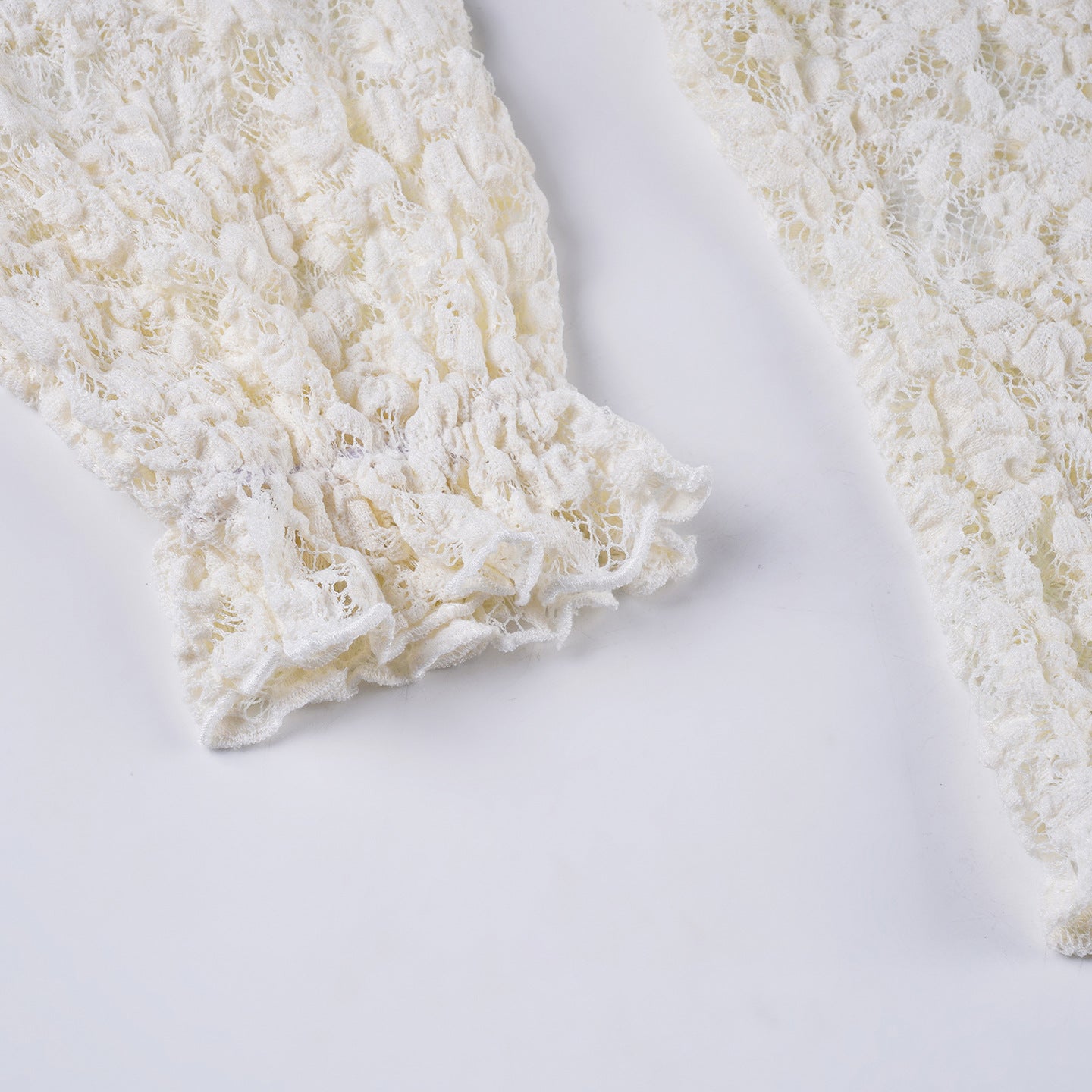 Lace Ruffled V - Neck Crop Cardigan