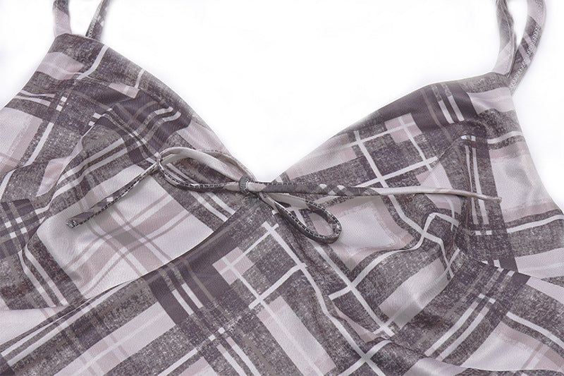 Plaid Tie - Front Slip Maxi Dress