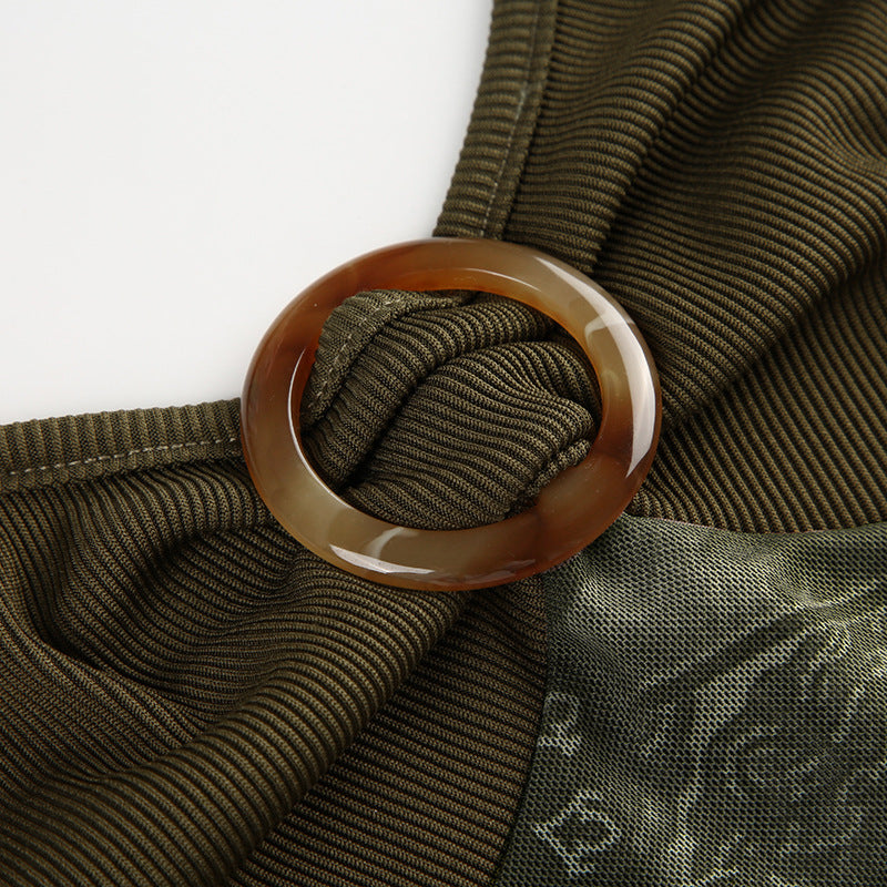 Vintage Halter Neck Printed Paneled Camisole