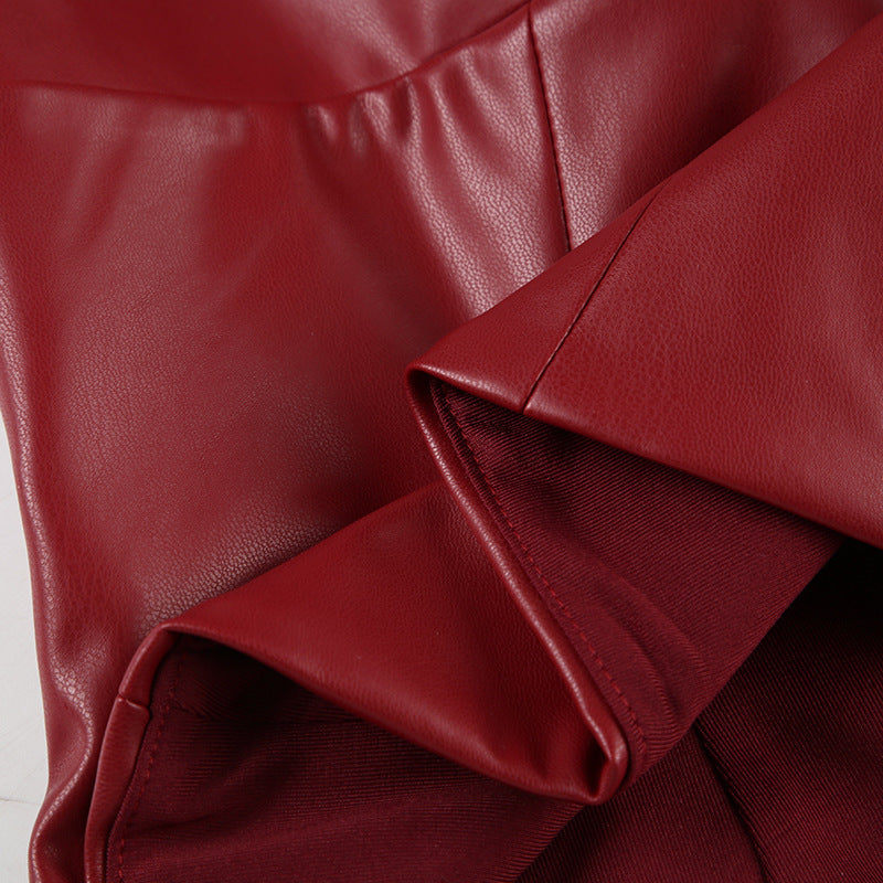 Sexy Leather Halter Deep - V Crop Top