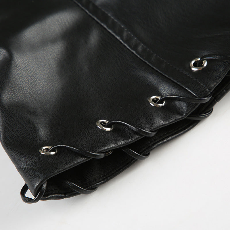 Punk Spice Girl Lace - Up Halter Leather Top