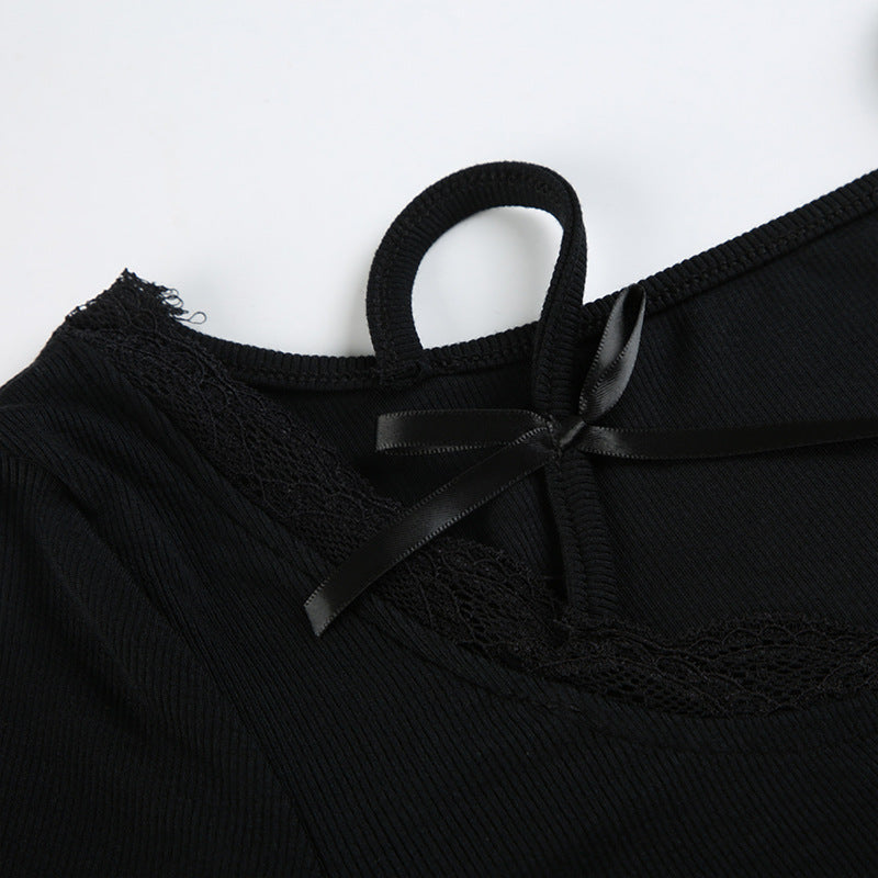 Lace - Paneled Button Square - Neck Fitted Top