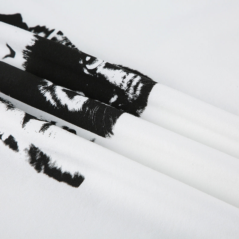 Cat - Printed Irregular Off - Shoulder Short - Sleeve T - Shirt