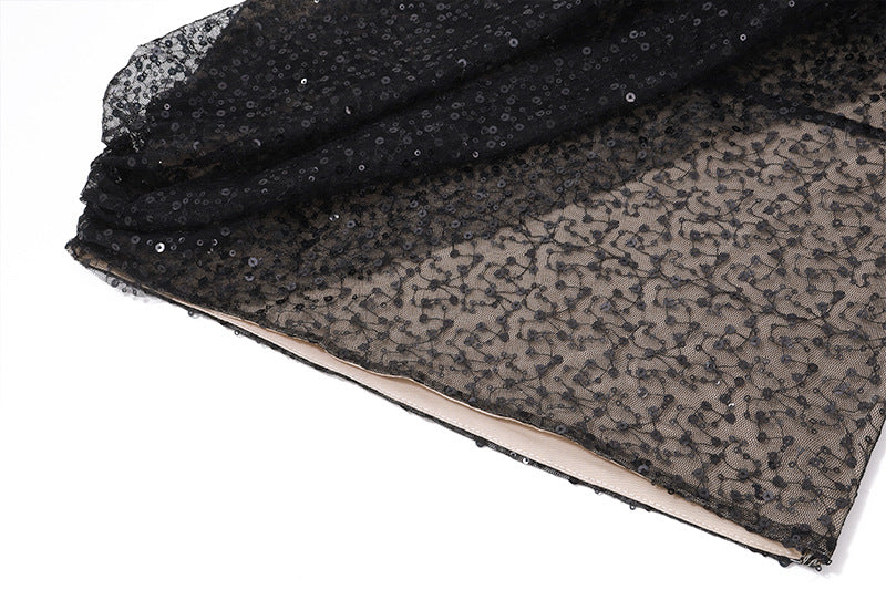 Sequin Bandeau Asymmetric Evening Dress