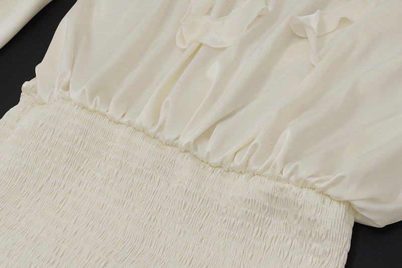 Halter Neck Ruffle Off - Shoulder Satin Top