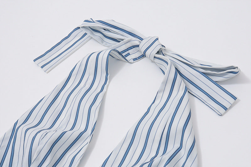 Striped Halter Tie - Front Maxi Dress