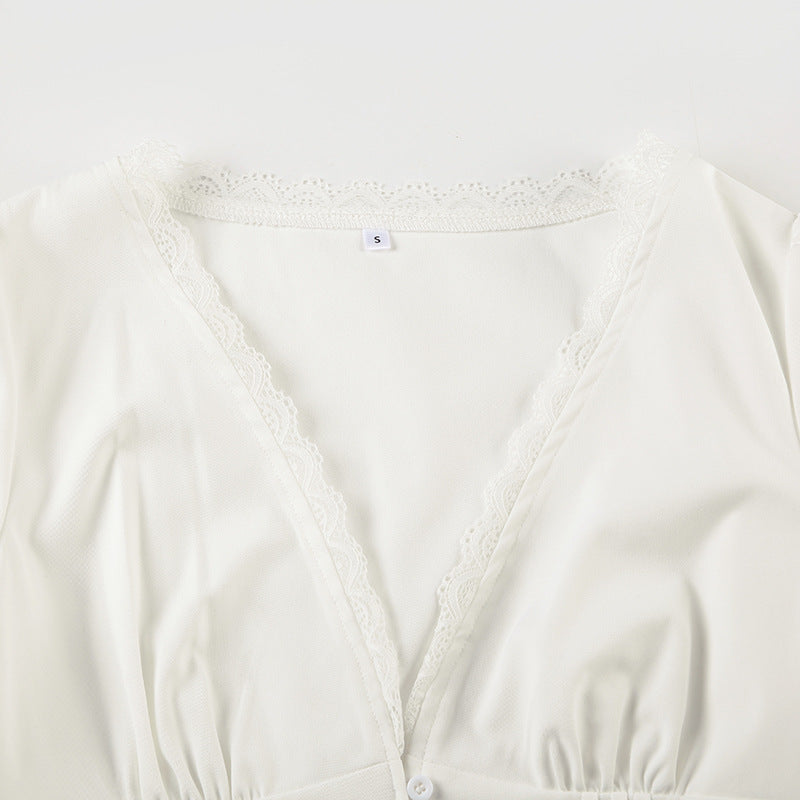 Elegant French V-Neck Lace Top