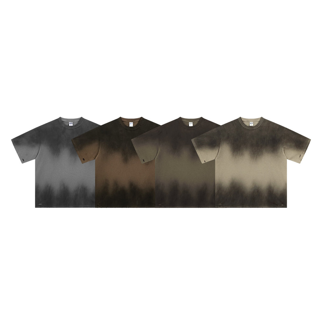 Spray-Dyed Distressed Vintage Washed Ripped T-Shirt