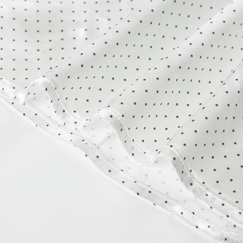 Vintage Polka Dot Satin Blouse with Belt