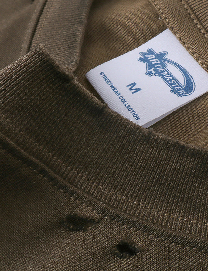 Spray-Dyed Distressed Loose-Fit Vintage Washed T-Shirt