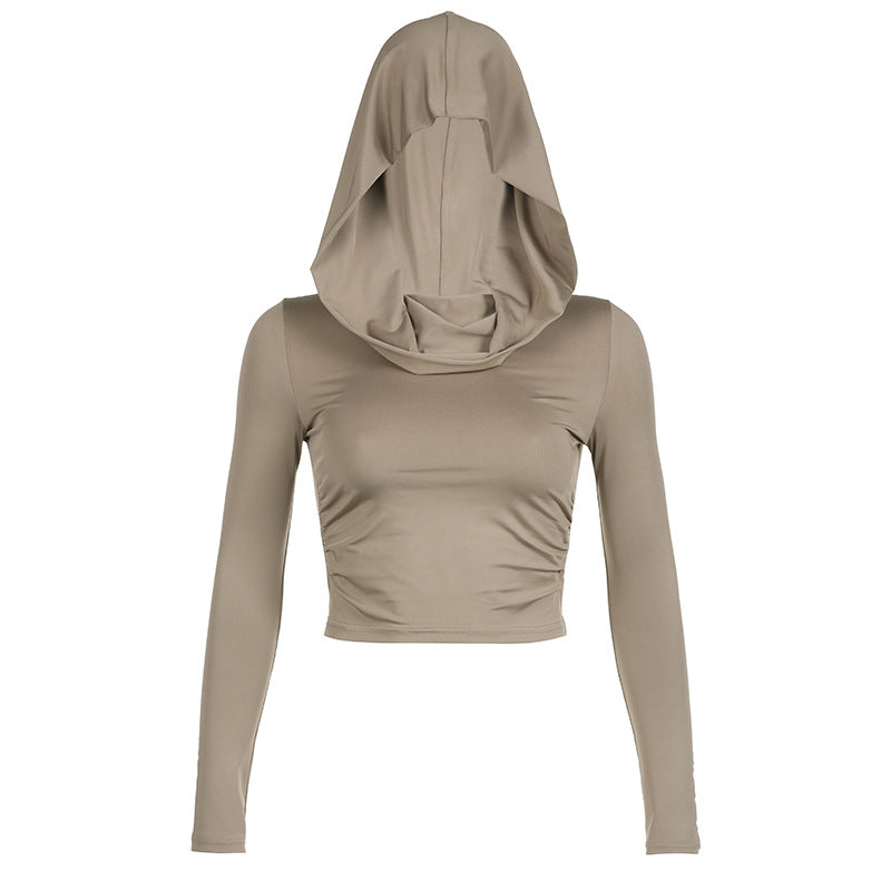 Street - Style Hooded Ruched Crop Top