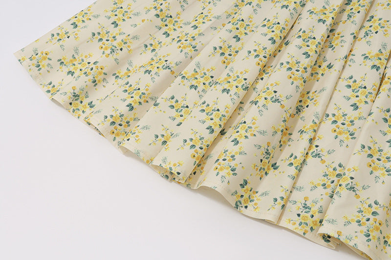 French Retro Yellow - Flower Mini Dress