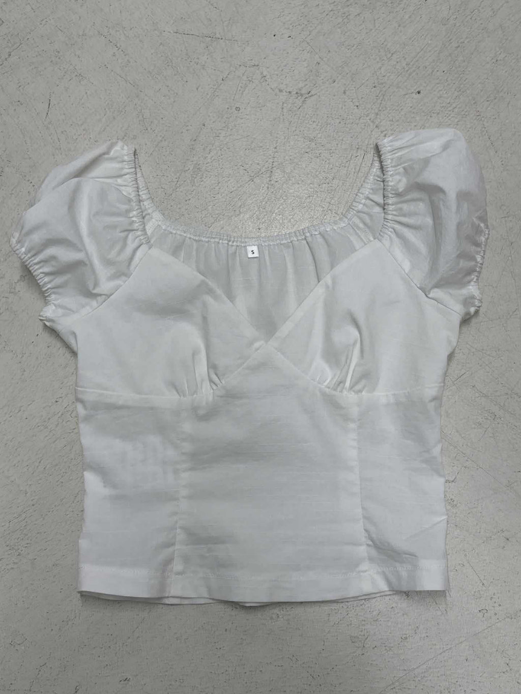 French - Style Deep - V Puff - Sleeve Waist - Cinched Crop Top