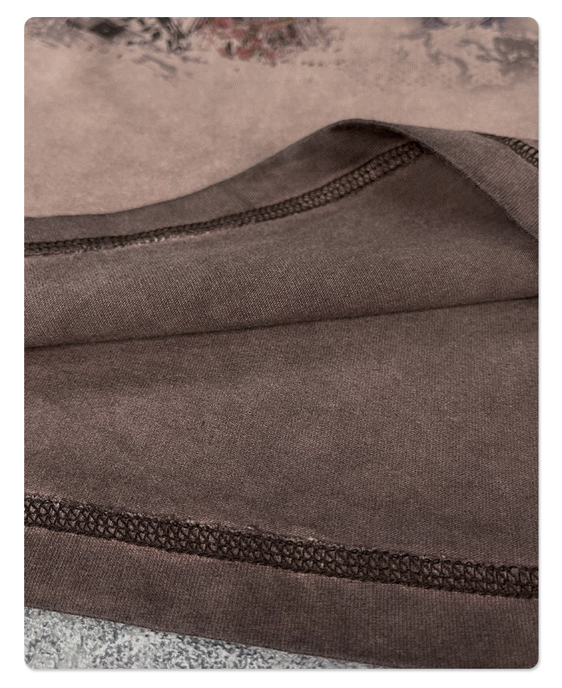 Printed Vintage Batik Faded Round-Neck T-Shirt