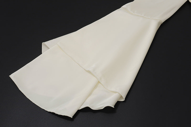 Halter Neck Ruffle Off - Shoulder Satin Top