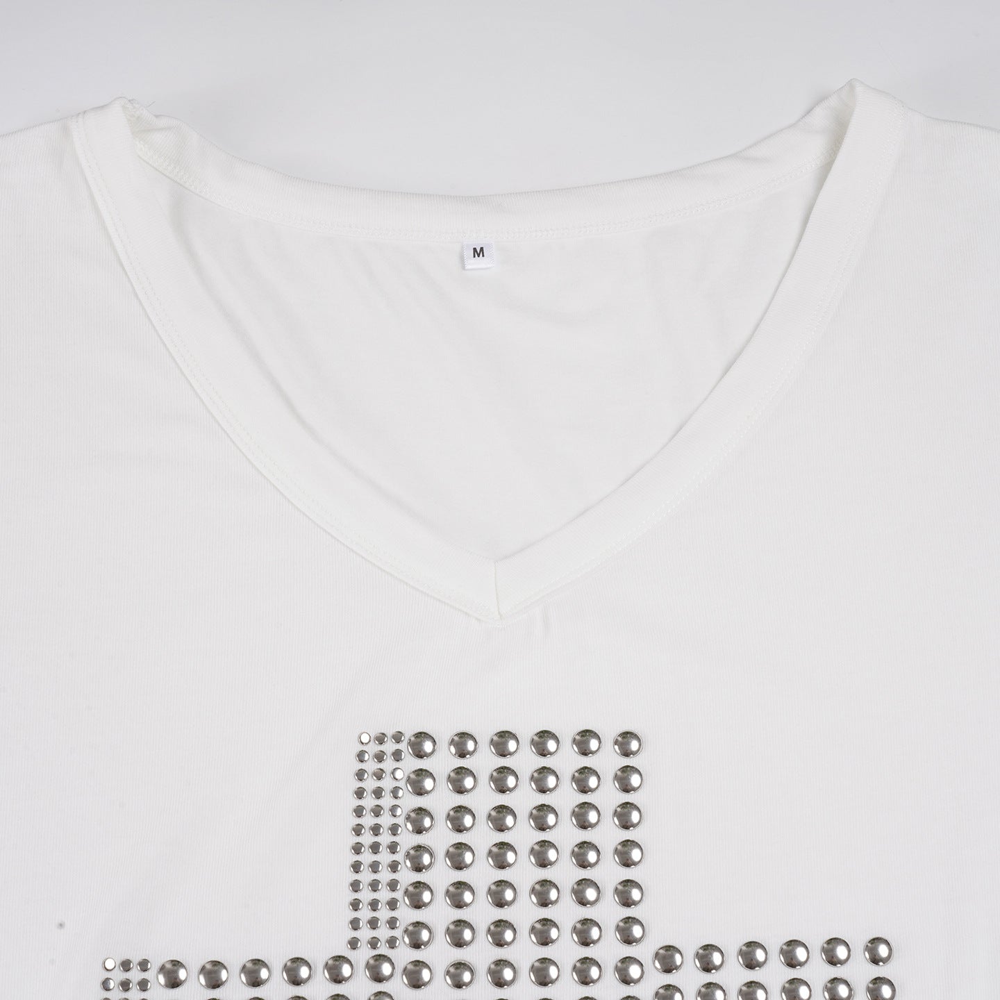 Rivet Cross Asymmetric V - Neck T - Shirt