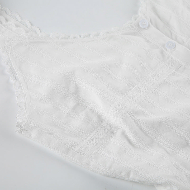 Lace - Trimmed Button - Down White Camisole Top