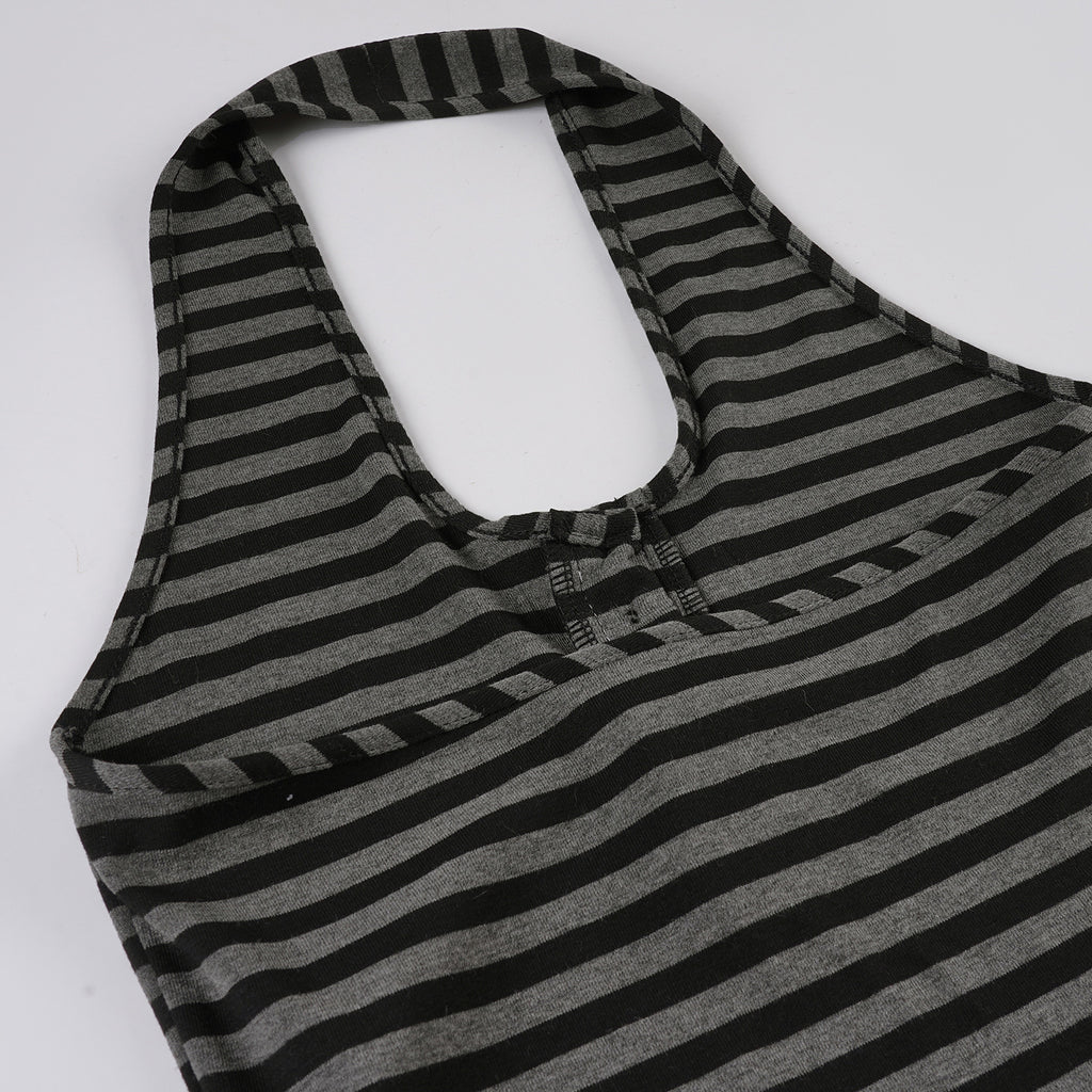 Vintage Striped Halter Deep - V Crop Top