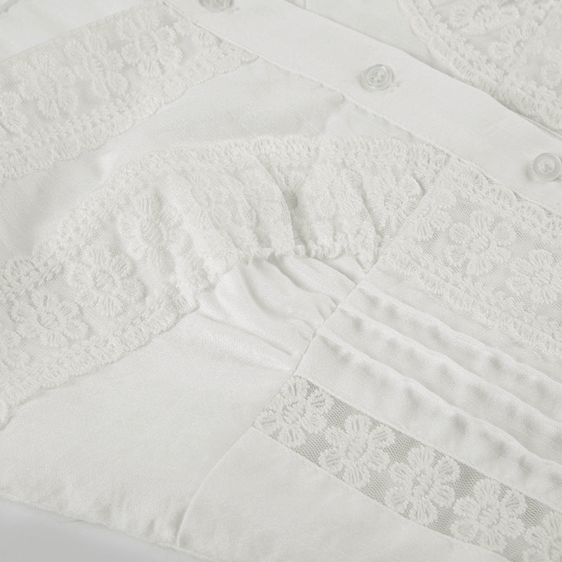 Lace - Trimmed Corset Top with Ruffled Sleeves