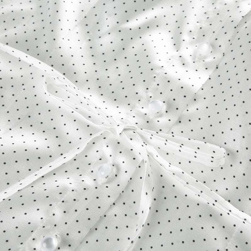 Vintage Polka Dot Satin Blouse with Belt