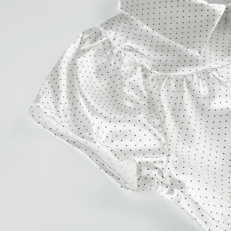 Vintage Polka Dot Satin Blouse with Belt