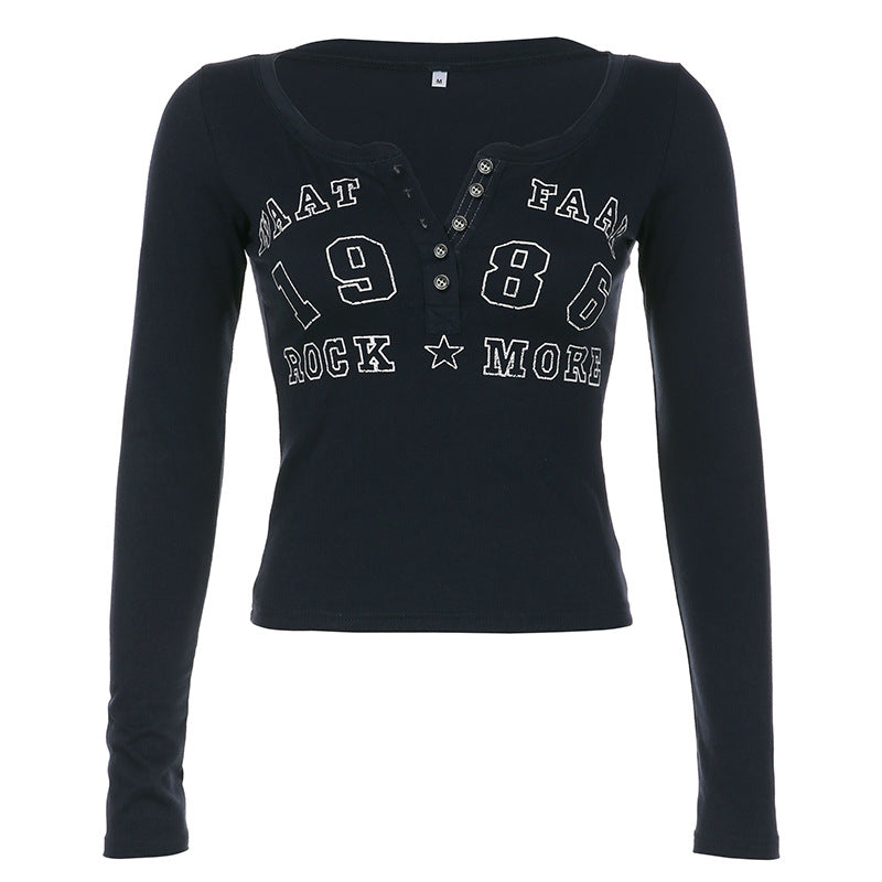 Casual Vintage Letter - Printed Half - Button Top