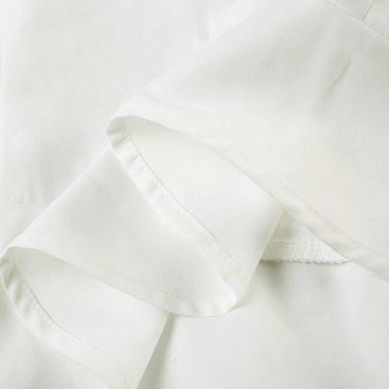 Elegant Collared Ruched White Blouse