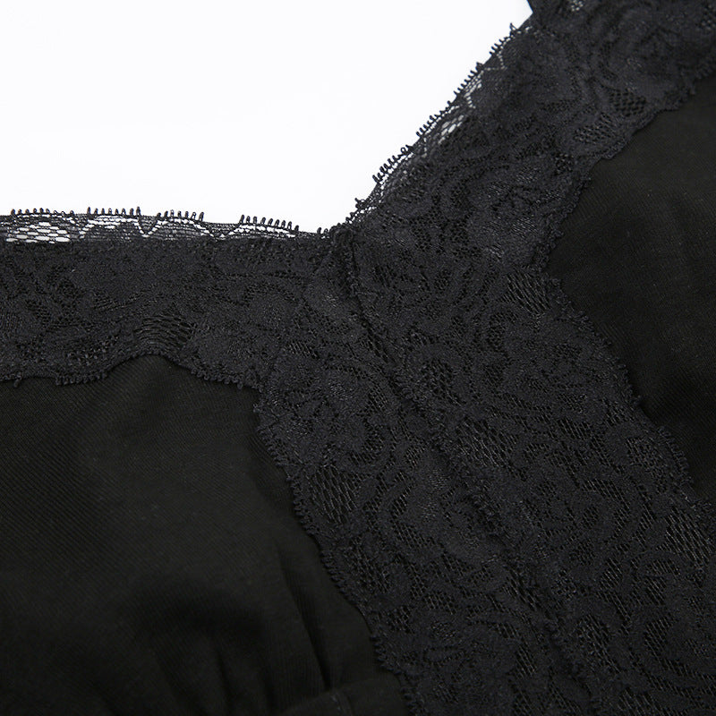 Lace - Paneled Dark Halter Corset Top