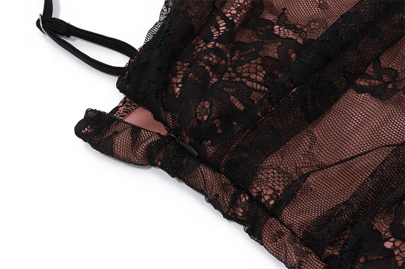 Lace Sheer - Sleeve Waist - Cinched Maxi Dress