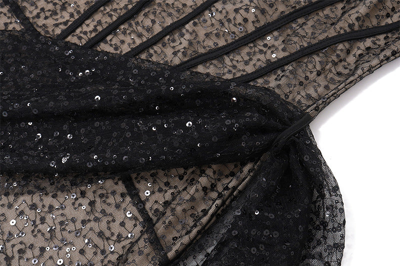 Sequin Bandeau Asymmetric Evening Dress