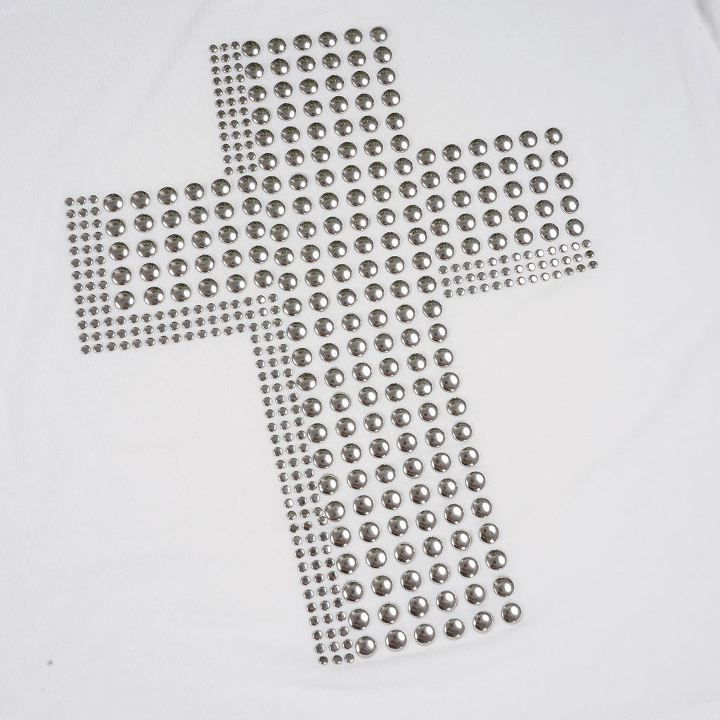 Rivet Cross Asymmetric V - Neck T - Shirt