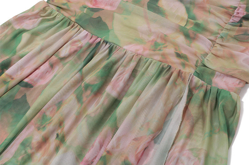 Floral Halter Ruched Maxi Dress