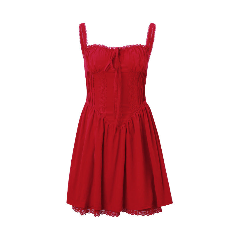 French Sweet Tie - Front Lace Dress