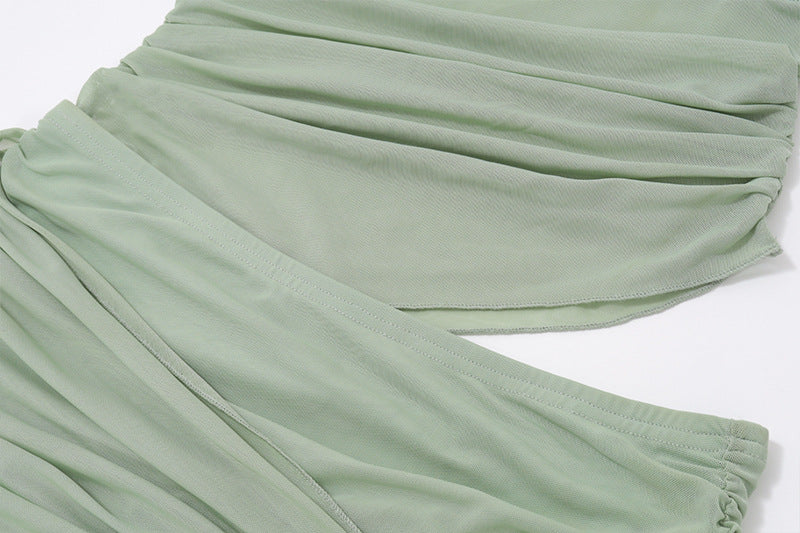 Mint Green Spaghetti Strap Ruched Two - Piece