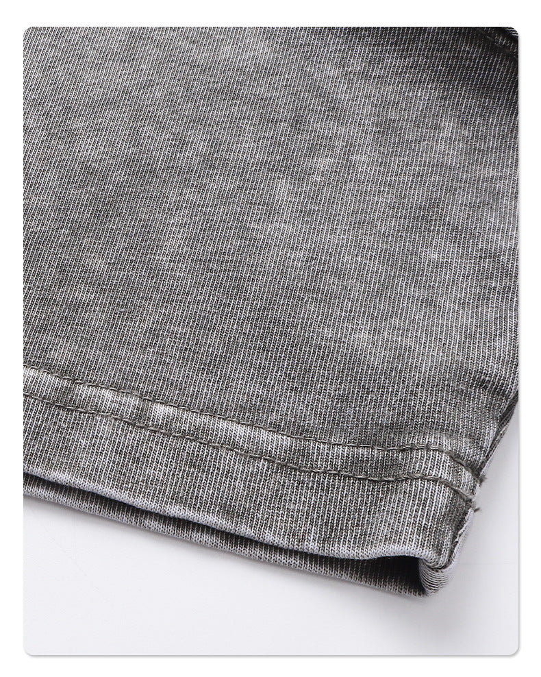 Loose-Fit Cropped Snow-Wash Distressed Essential T-Shirt