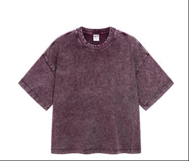 Loose-Fit Cropped Snow-Wash Distressed Essential T-Shirt