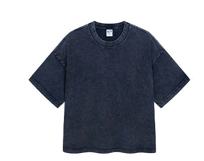 Loose-Fit Cropped Snow-Wash Distressed Essential T-Shirt