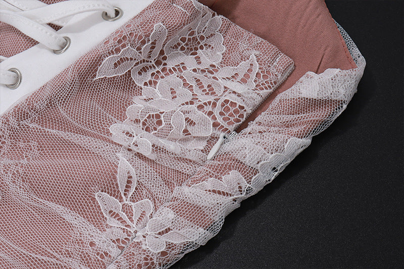 Lace Sheer - Sleeve Waist - Cinched Maxi Dress