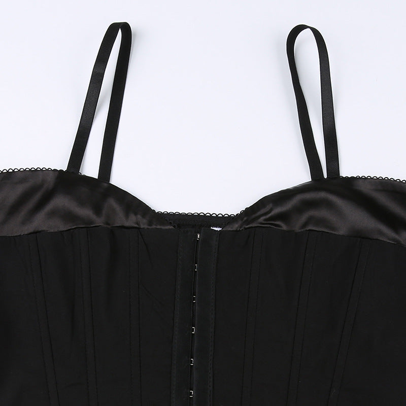 Dark - Style Satin - Spliced Halter Corset