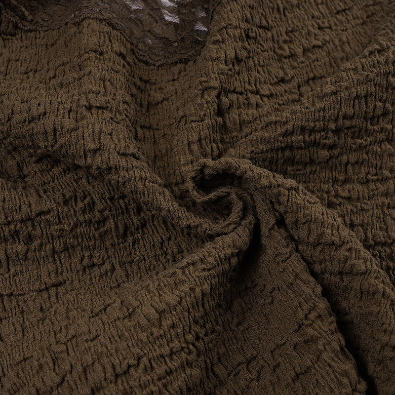 French - style Lace Tie - Waist Ruched Top