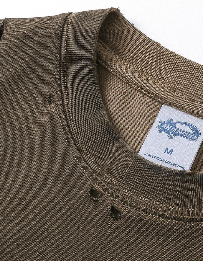 Spray-Dyed Distressed Loose-Fit Vintage Washed T-Shirt