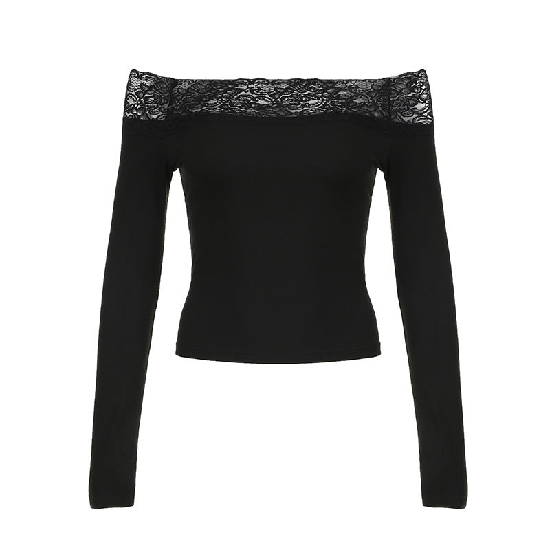 Lace Off - Shoulder Slim Fit Long - Sleeve Top
