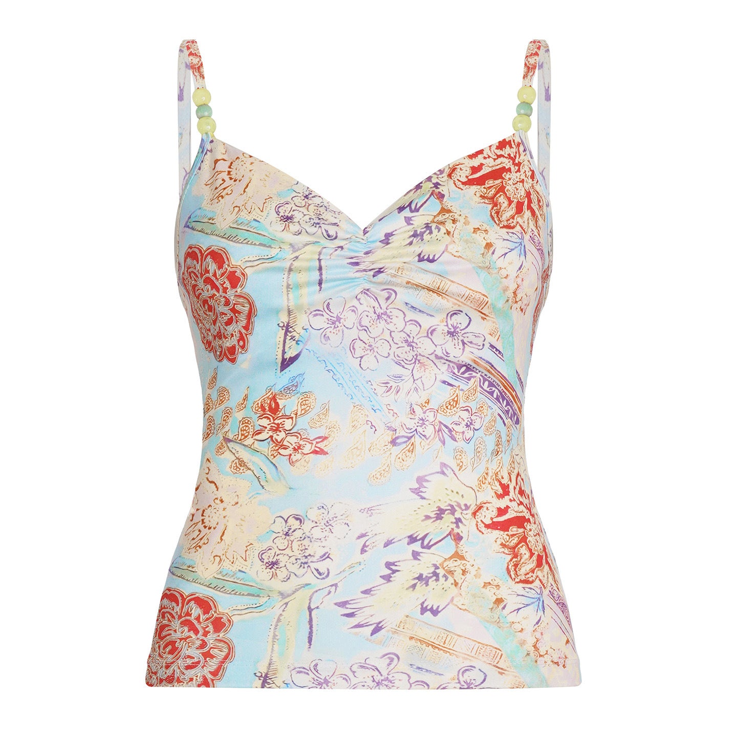 Romantic Printed Beaded - Strap Corset Top