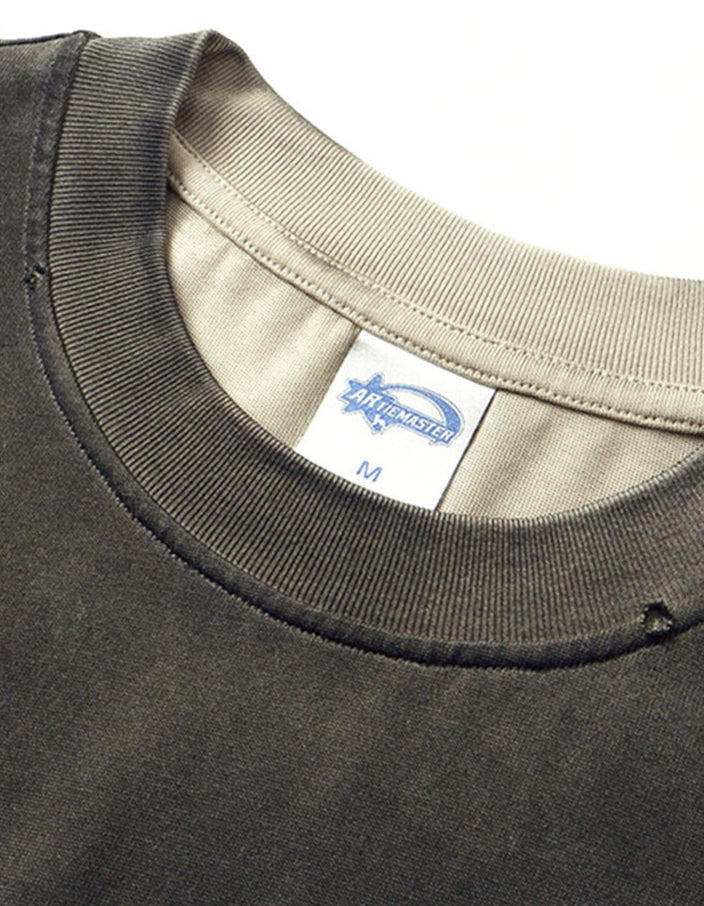 Spray-Dyed Distressed Vintage Washed Ripped T-Shirt