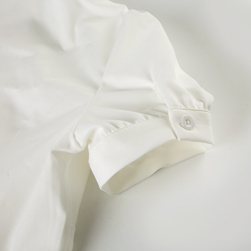 Ruffled Mock Neck Puff - Sleeve Blouse